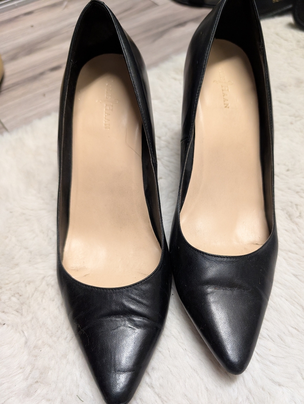 Cole Haan Black Pointed-Toe Leather Pumps